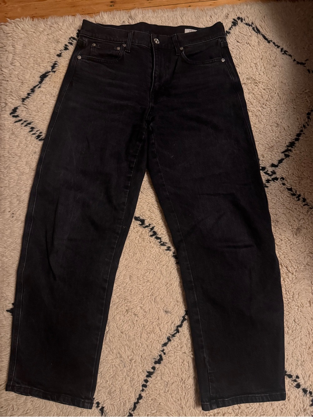 AYR The Knockout Barrel Leg High Rise Crop Jeans Film Noir Black size 29